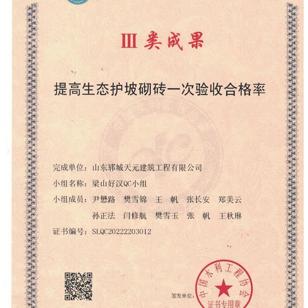 我公司梁山好汉QC小组与邳苍郯新片治理工程齐风QC小组荣获水利工程优 秀质量管理小组Ⅲ类成果