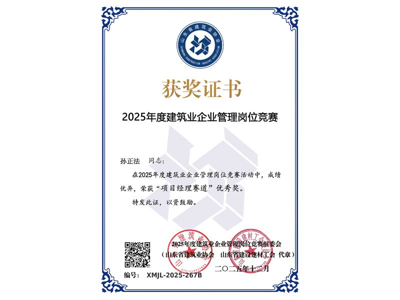 孙正法省级优 秀项目经理证书